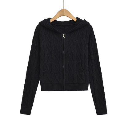 Zip-up hoodie knitted long sleeves