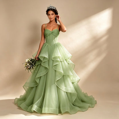Green Strapless Evening Dress
