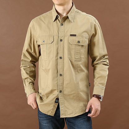Men's Plus Size Solid Color Long Sleeve Work Shirt Loose Fit Casual Button-Down Shirt with Pocket