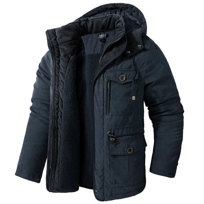 Men's Lambswool Blend Hooded Vest Thickened Multi-Pocket Sleeveless Jacket