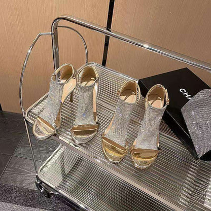 Sexy T-Strap Rhinestone Stiletto Sandals