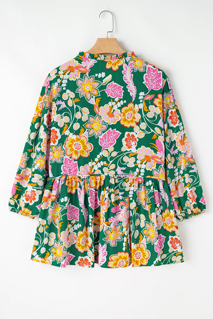 Groene babydoll met bloemenprint en V-hals plus size