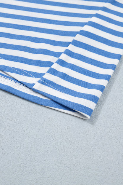 Gestreepte mini-jurk met strik contrasterende bies korte mouwen en ronde hals