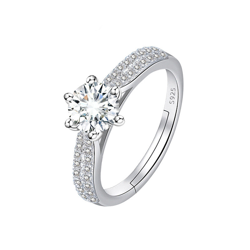 Adjustable Cubic Zirconia Ring Women Classic Six Claw Design