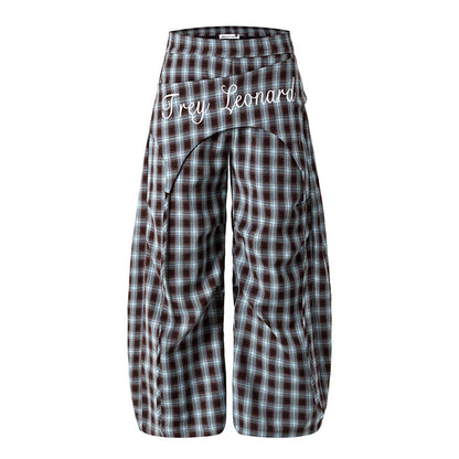 Losse wijde geruite broek met hoge elastische taille