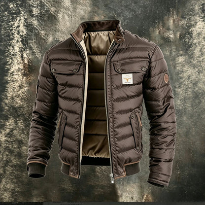 Men's Retro Quilted Zip-Up Jacket with Cotton Filling