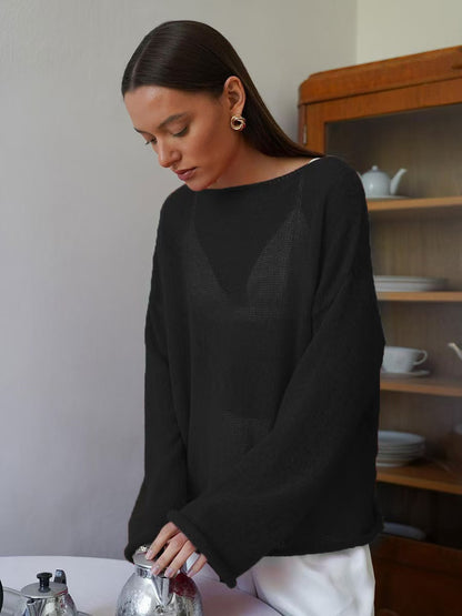 Womens Hollow Knit Pullover Sweater