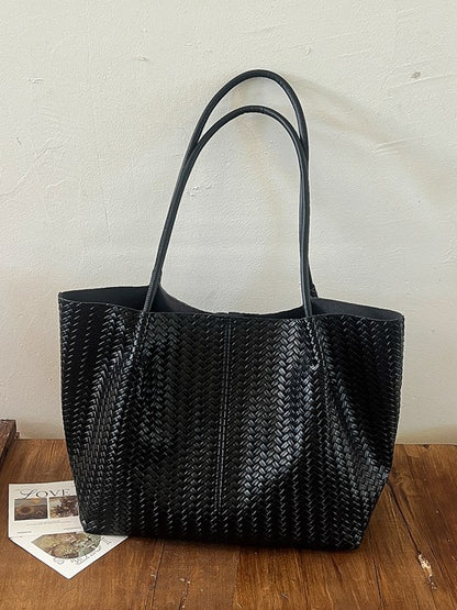 Cross-border 2026 New Autumn Niche Simple Woven Shoulder Handbag for Women, Daily Casual Large Capacity Tote Bag