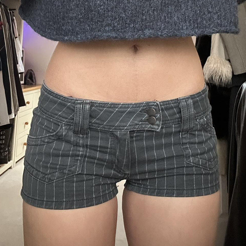 Striped Pocket Denim Shorts