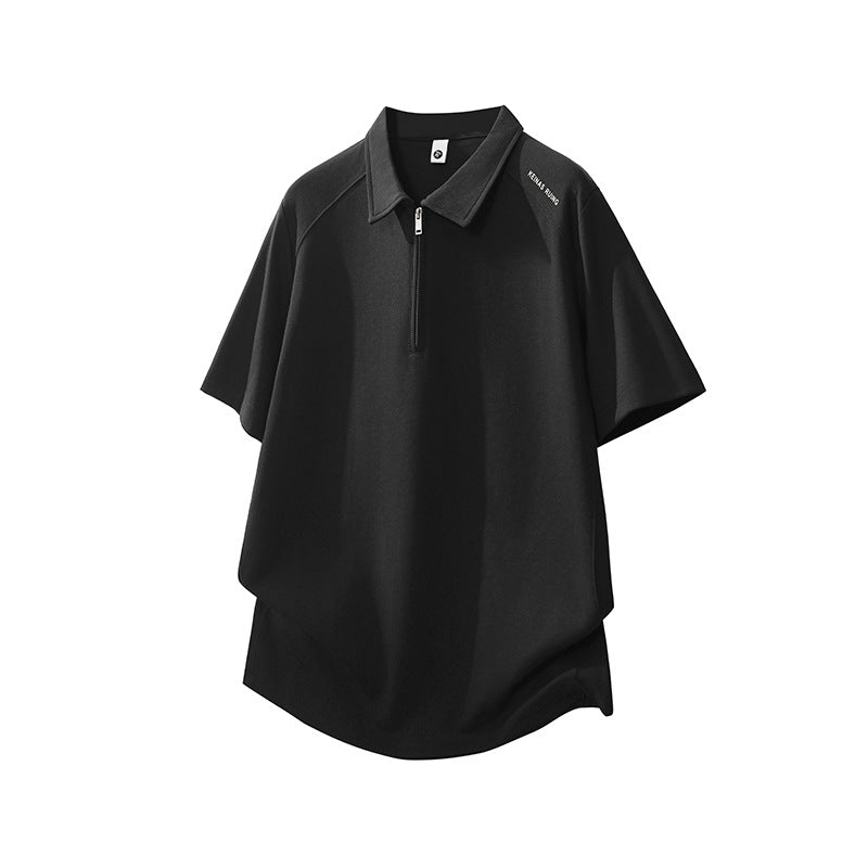 Short-sleeved polo shirt for men, loose-fitting, with letter printing and patchwork T-shirt