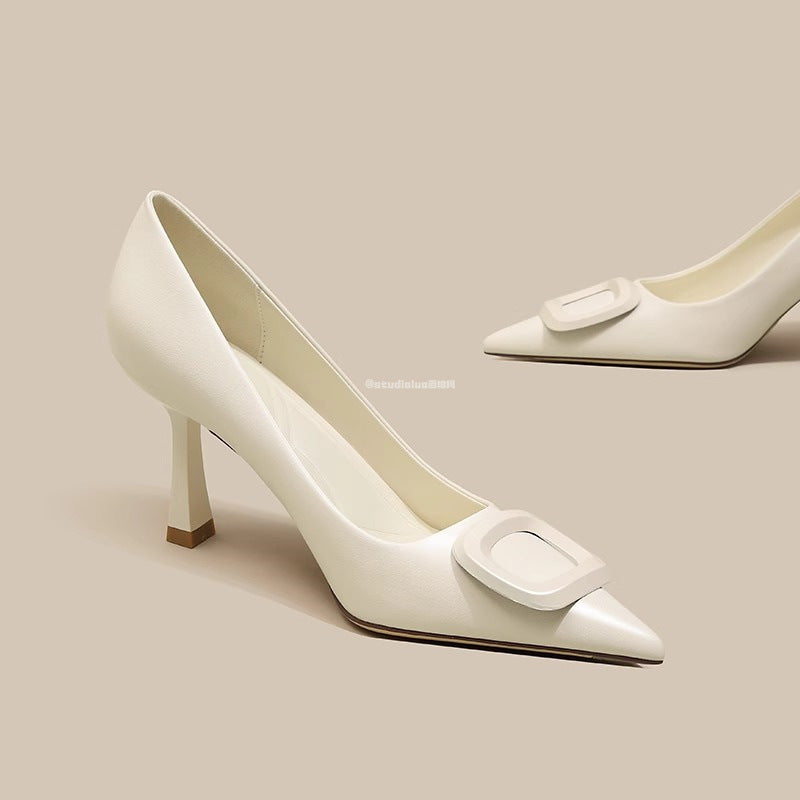 French Square Buckle Pointed Toe Stiletto Heels