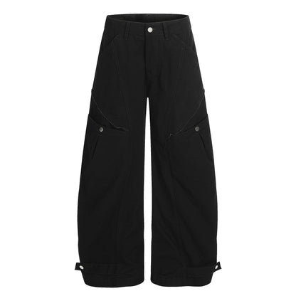 Gedeconstrueerde retro jeans met meerdere zakken losse pasvorm en rechte pijpen