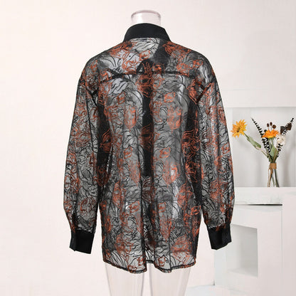Shirt women's single breasted loose black sunscreen shirt for spring and summer new styles