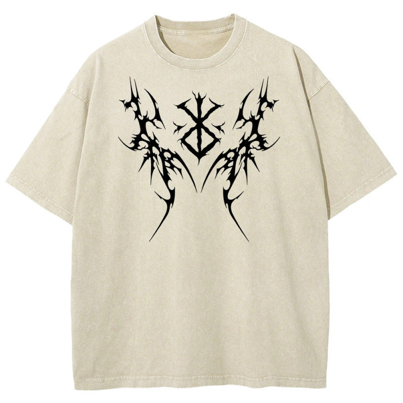 Anime BerserkPrinted T-Shirt Summer Cotton Washed Vintage Short Sleeve