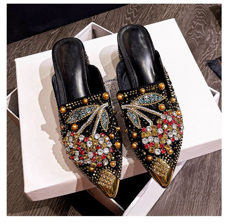 Womens Mesh Rhinestone Slippers