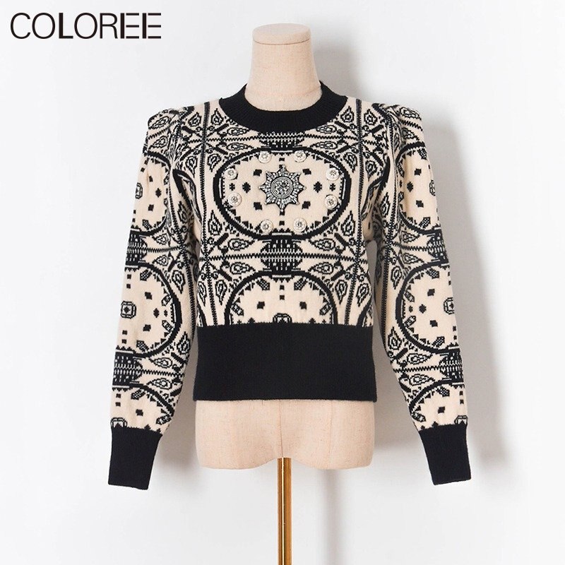 Vintage jacquard truien met kralen voor dames