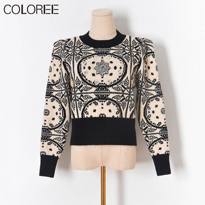 Vintage jacquard truien met kralen voor dames