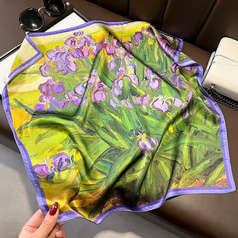 Countryside style spring and summer purple tulip silk scarf  women's scarf neck protection scarf