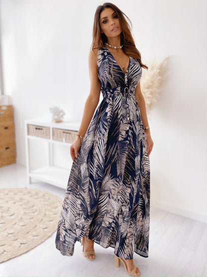 Summer New Print Open Back Lace-Up Dress