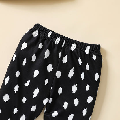 Peuter en Baby Meisje Kledingset Lange Mouwen Ruches Top En Broek Met Print