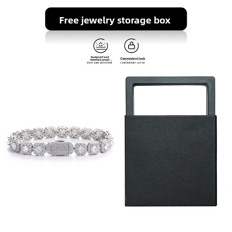 Full Diamond Square Cuban Chain Bracelet for Men