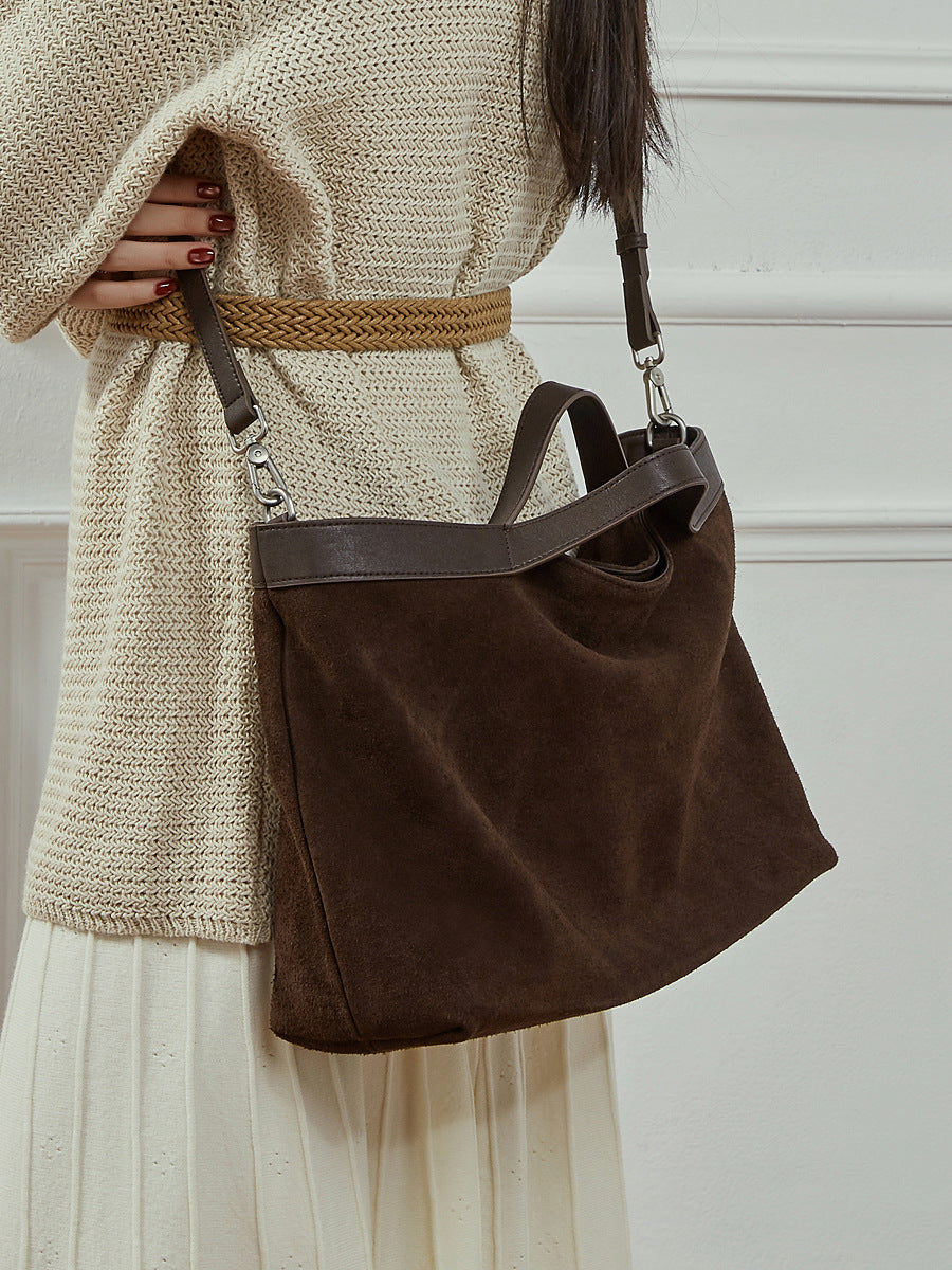 Retro matte leather large capacity commuter tote bag