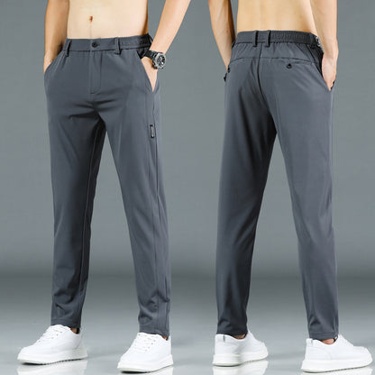 Men's Ice Silk Elastic Waist Straight-Leg Casual Pants