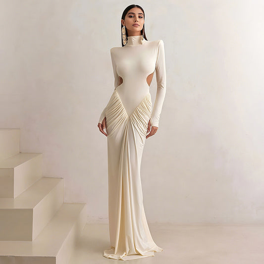 Elegant High Neck Backless Long Dress