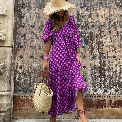 Geometric Collage Puff Sleeve Dress