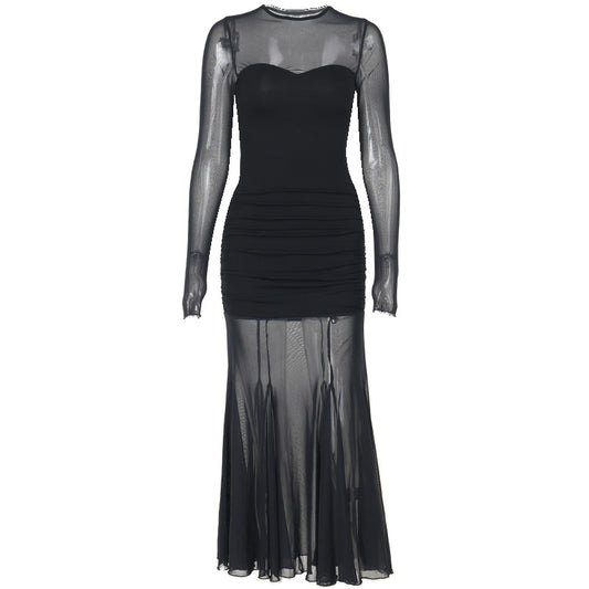 Black long sleeved mesh elegant spicy girl dress