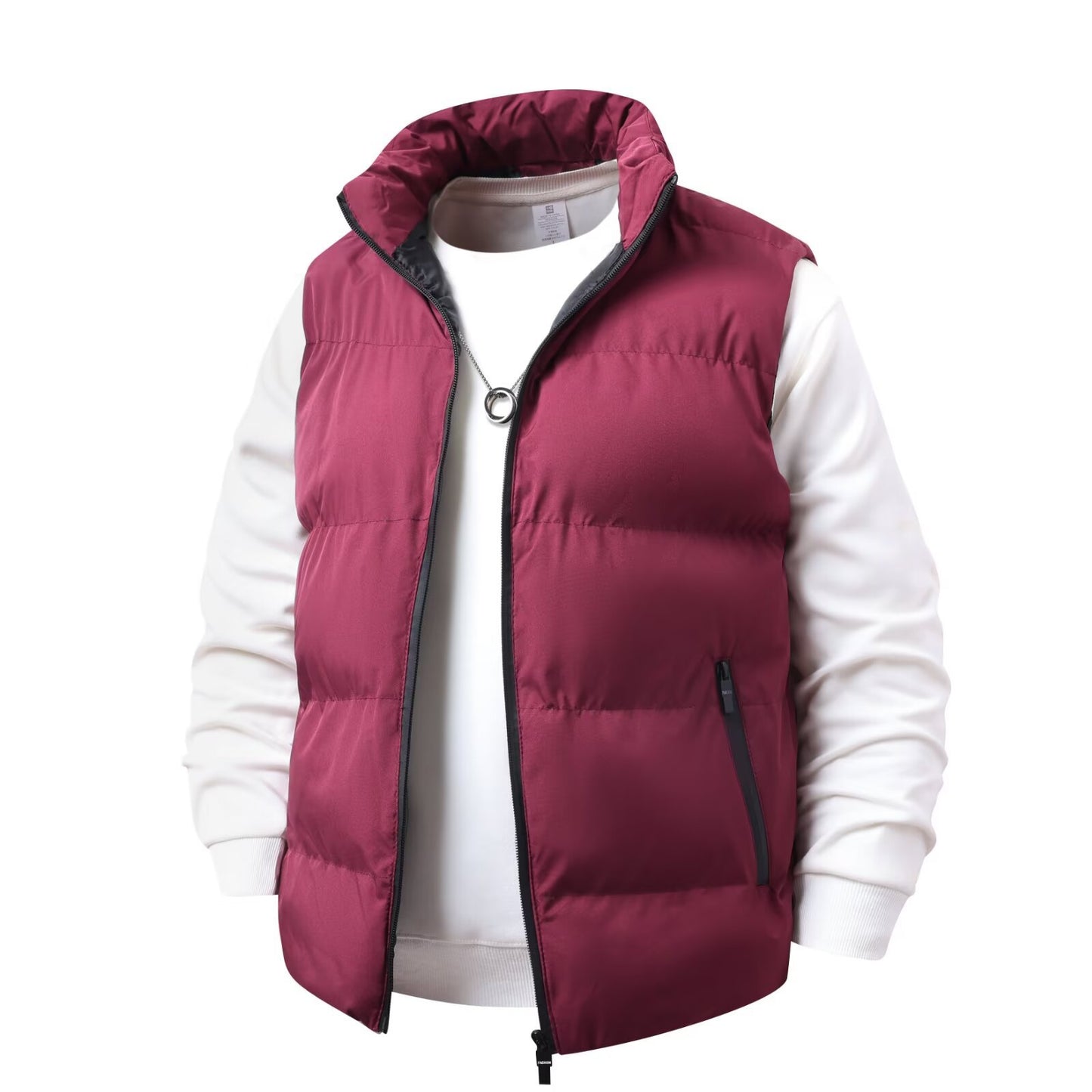 Style Simple Solid Color Fleece-Lined Warm Loose Fit Men's Vest
