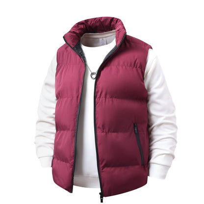 Style Simple Solid Color Fleece-Lined Warm Loose Fit Men's Vest