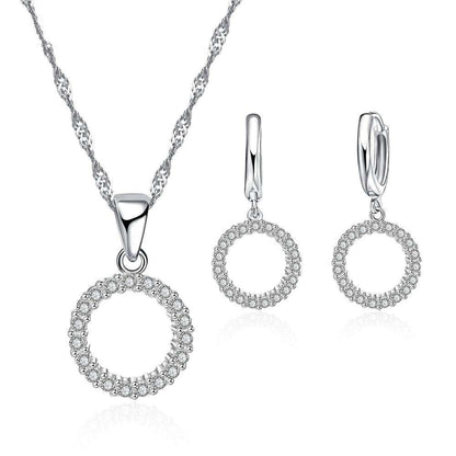 Vintage Sterling Silver Cubic Zirconia Necklace and Earrings Set