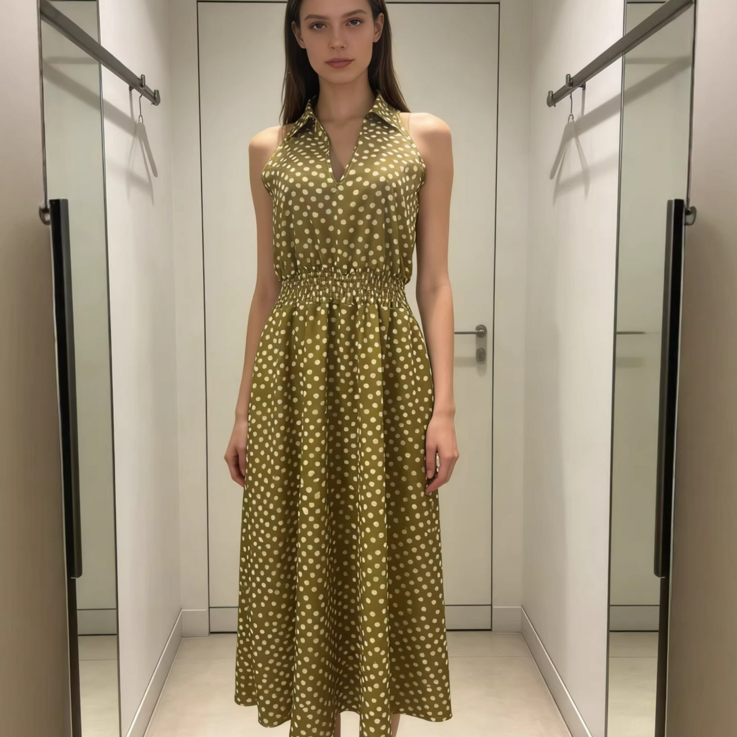 Polka Dot Sleeveless A-Line Dress