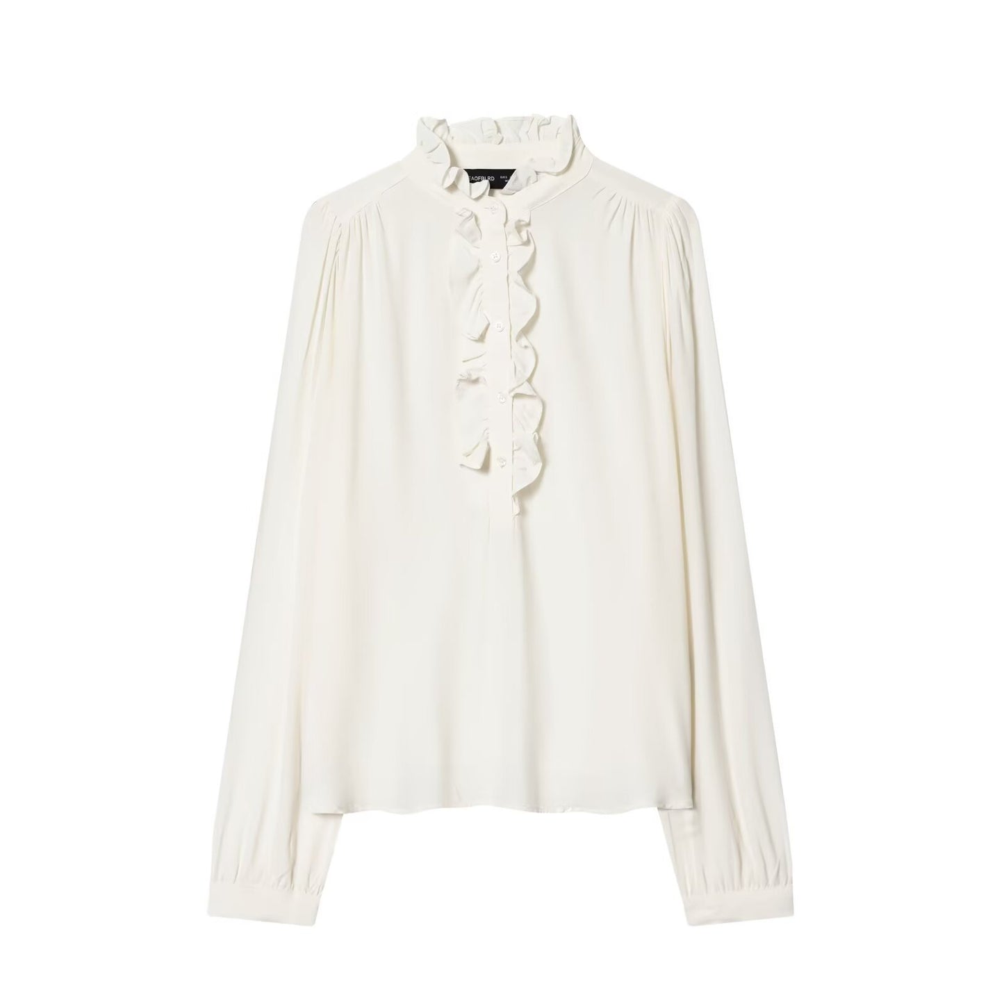 Sweet long sleeved ruffled collar viscose top