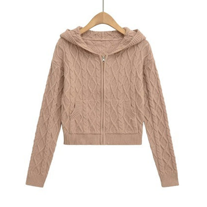 Zip-up hoodie knitted long sleeves