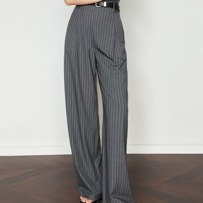 Wide-leg pants women suit pants striped gray drape vintage casual pants