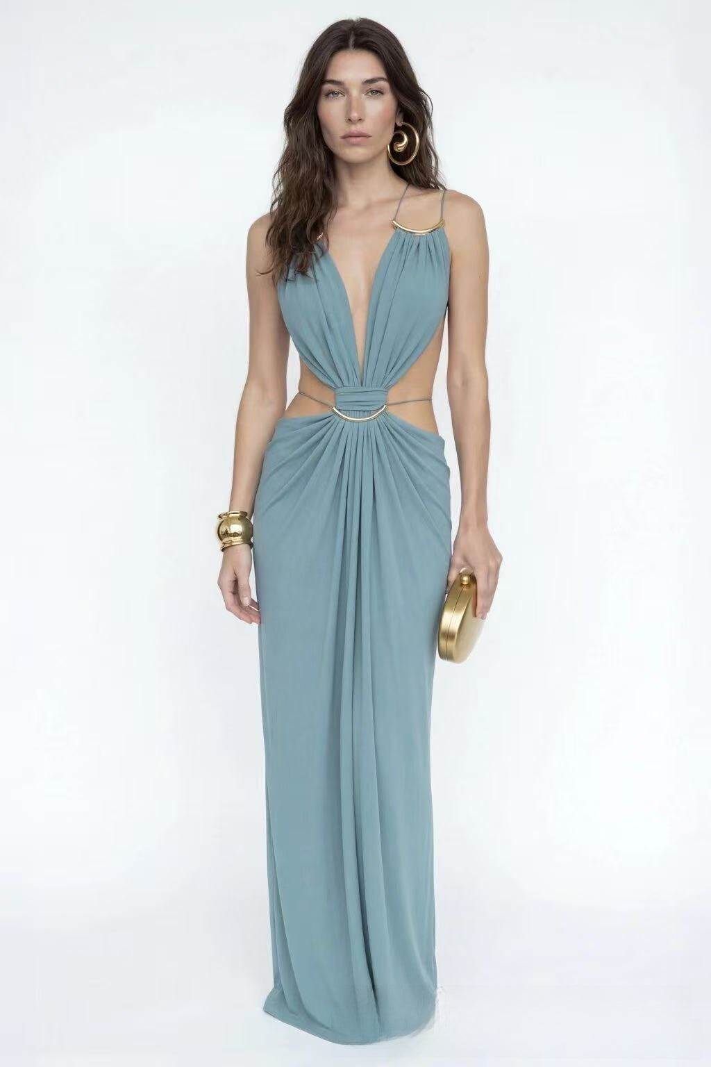 Elegant Hollow Out Halter Neck Long Dress
