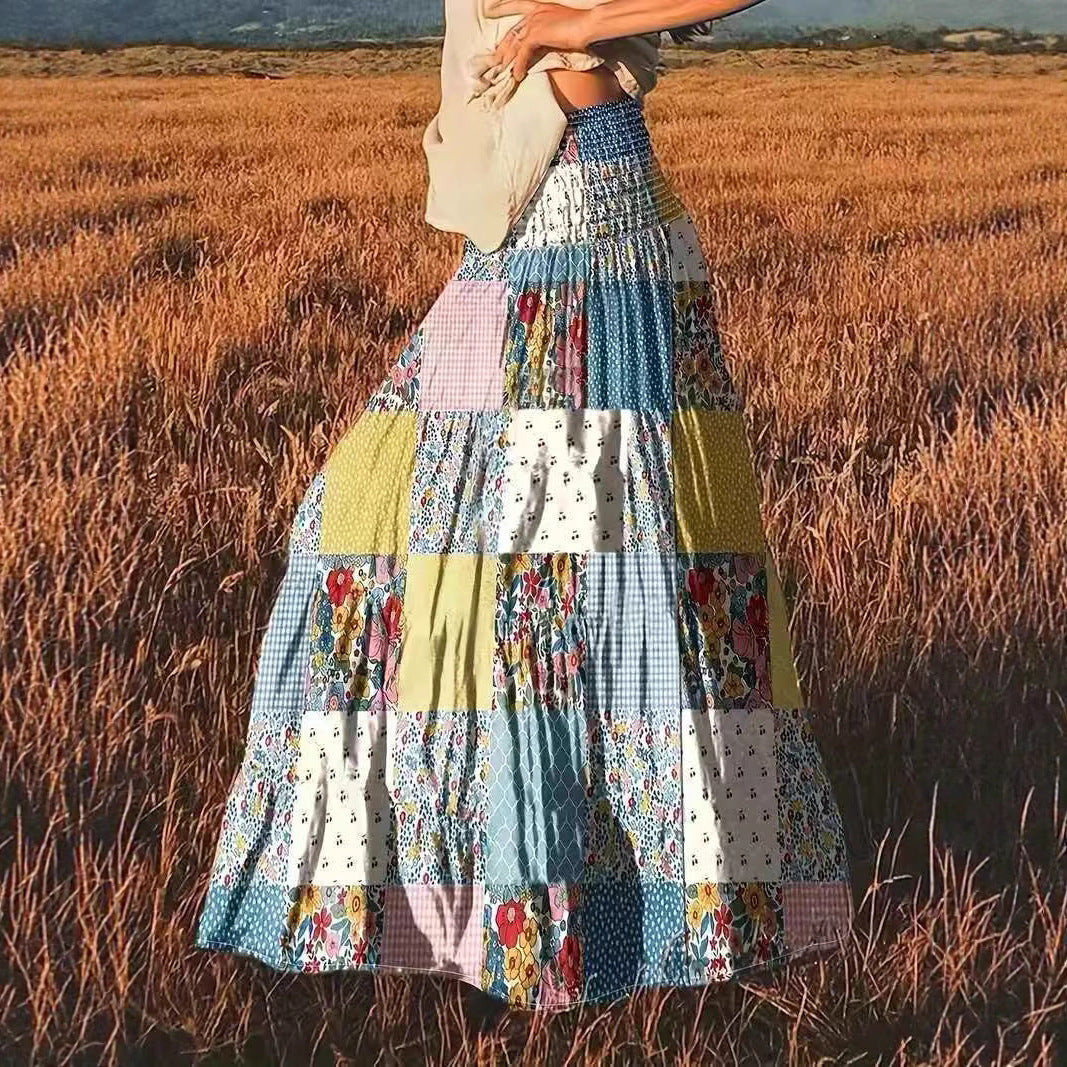 Bohemian populaire lange rok met bloemen patchwork voor dames