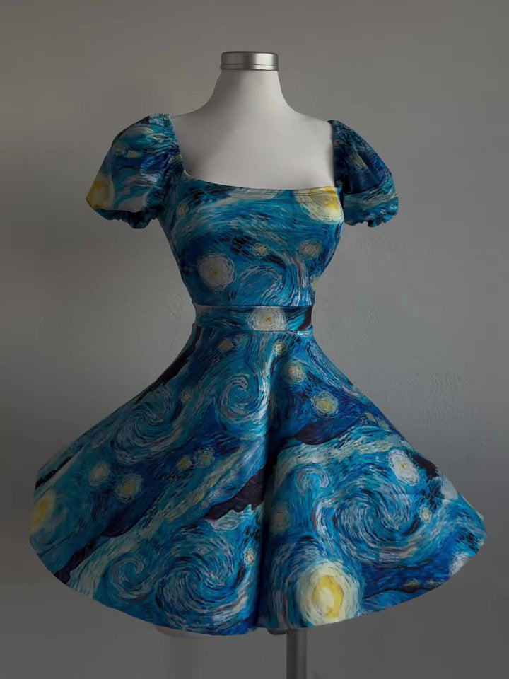 Mini-jurk met pofmouwen en print