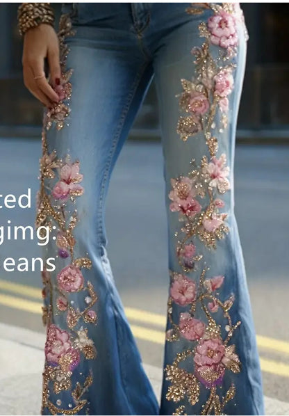 Bohemian stijl bloemen gebuurde flared jeans