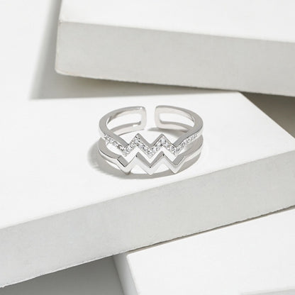 S925 Sterling Silver Wave Open Ring ECG Curve Design