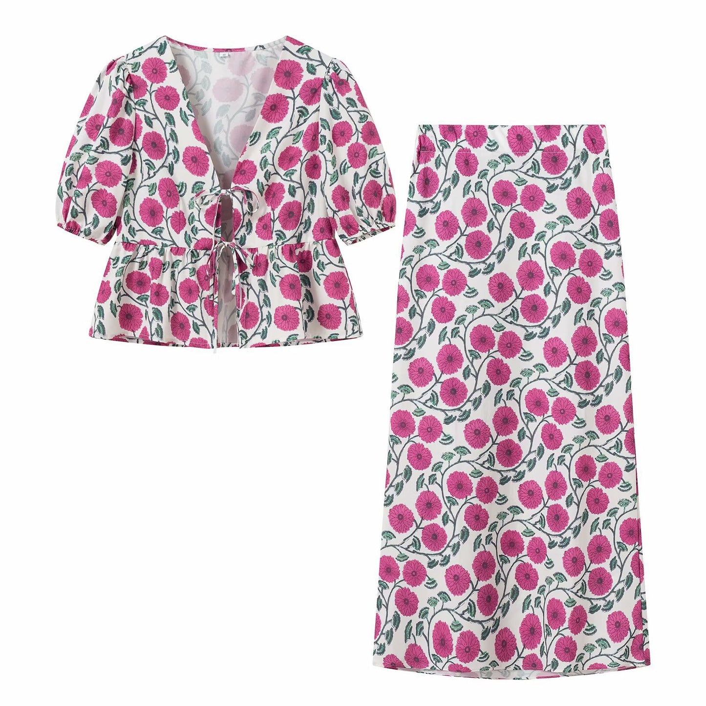 Fashion printed shirt+skirt set