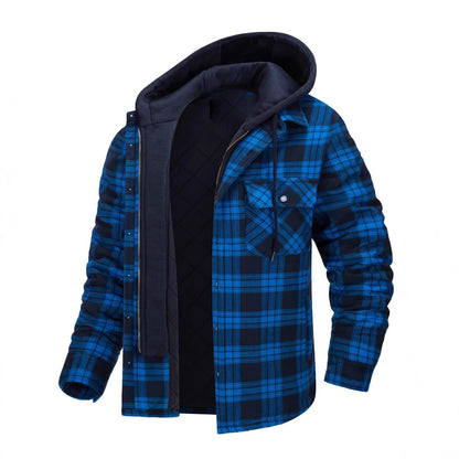 Autumn and Winter Cotton Outwear Plaid Long-Sleeved Loose Hooded Jacket