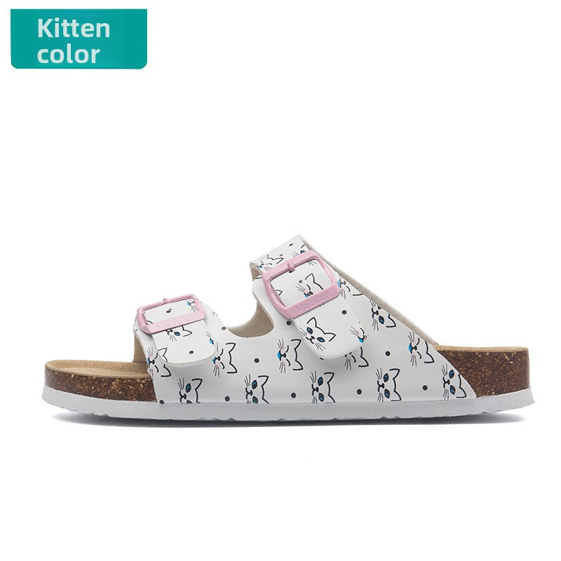 Buckle Flats Cork Slippers