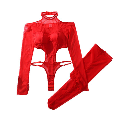 Sexy bodysuit met halternek van mesh