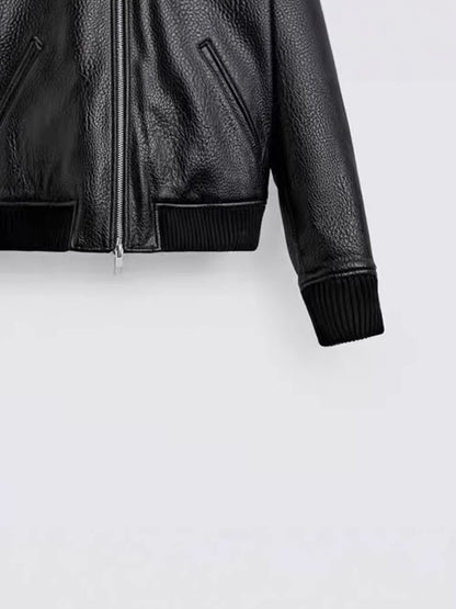 Loose Imitation Leather Zip Jacket Coat Leather Coat