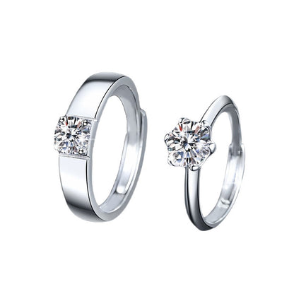 Classic Six-Claw Moissanite Silver Couple Ring