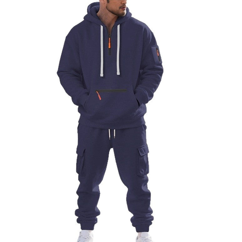 Mens Half Zip Hooded Sweatshirt and Joggers Set
