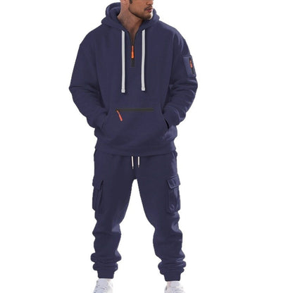Mens Half Zip Hooded Sweatshirt and Joggers Set